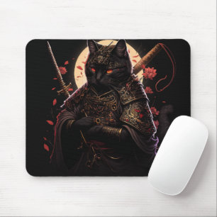 Samurai Black Cat Mouse Pad