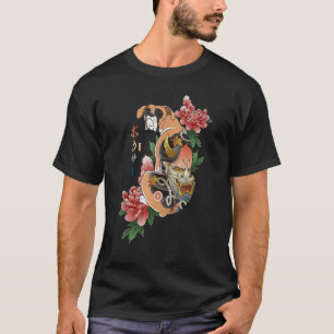 Samurai Boxer Dog Ukiyo E Flowers Japanese Warrior T-Shirt