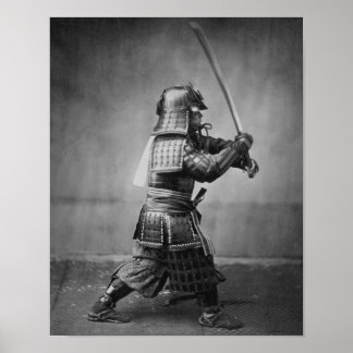 Samurai Brandishing His Sword - Japanese History Poster