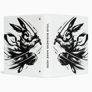 Samurai Bunny Black Ink Warrior Rabbit 3 Ring Binder