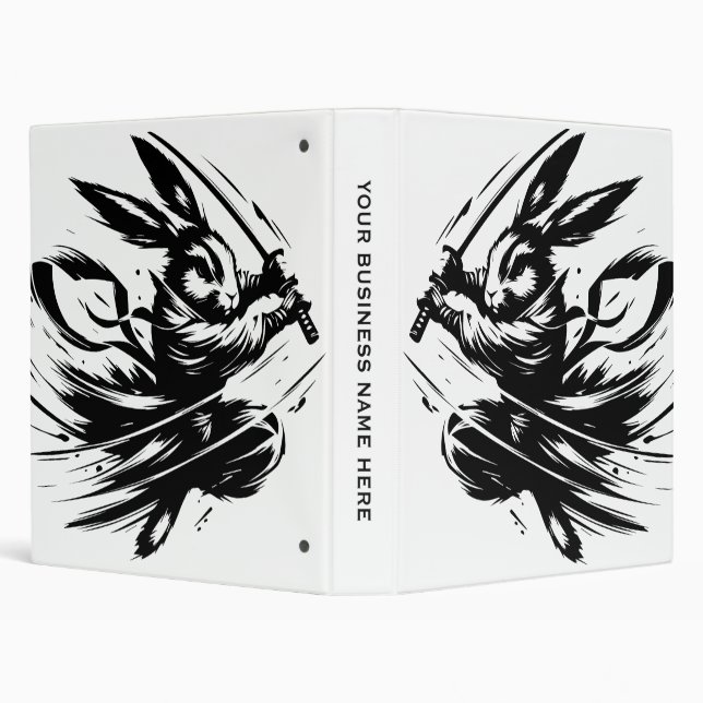 Samurai Bunny Black Ink Warrior Rabbit 3 Ring Binder (Background)