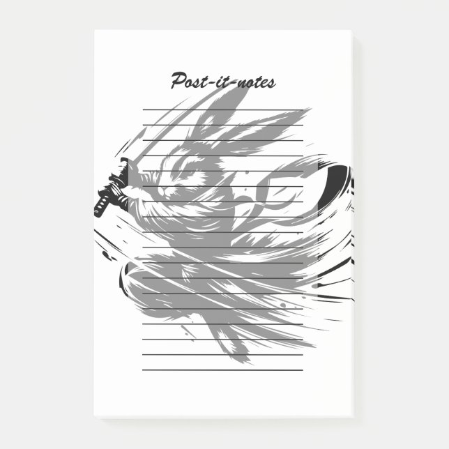 Samurai Bunny Black Ink Warrior Rabbit Post-it Notes (Front)