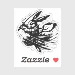 Samurai Bunny Black Ink Warrior Rabbit Sticker