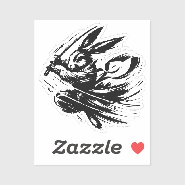 Samurai Bunny Black Ink Warrior Rabbit Sticker (Sheet)