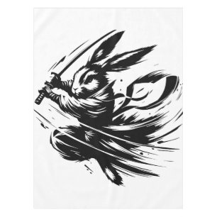 Samurai Bunny Black Ink Warrior Rabbit Tablecloth