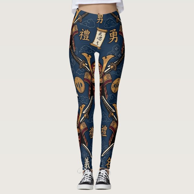  Samurai Bushido Code Virtues Seamless Pattern Leggings (Front)