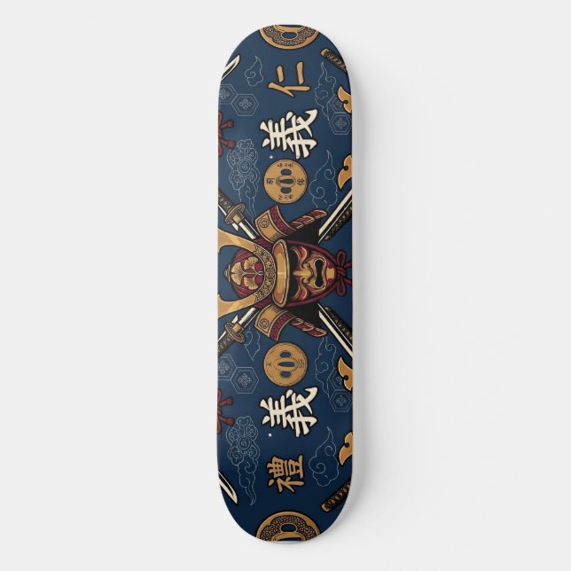  Samurai Bushido Code Virtues Seamless Pattern Skateboard (Front)