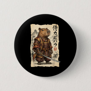 Samurai Capybara Japanese Art Vintage Graphic Funn Button