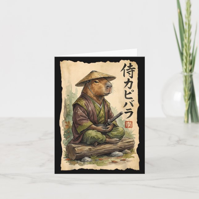 Samurai Capybara Japanese Art Vintage Graphic Funn Card (Front)