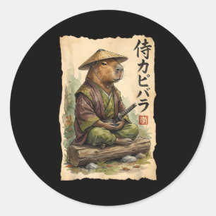 Samurai Capybara Japanese Art Vintage Graphic Funn Classic Round Sticker
