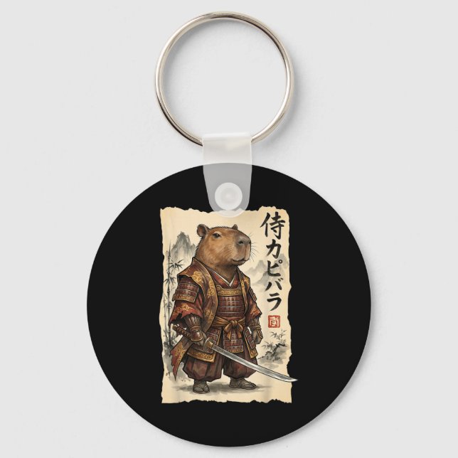 Samurai Capybara Japanese Art Vintage Graphic Funn Keychain (Front)
