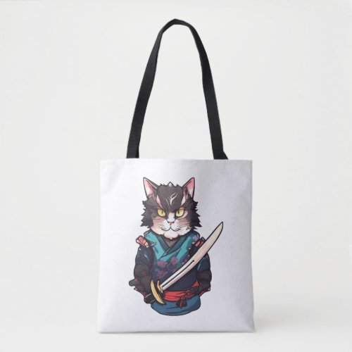 Samurai cat 12   tote bag