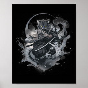 Samurai Cat Anime Japanese Ninja Warrior Aesthetic Poster