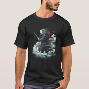 samurai cat anime Japanese ninja warrior aesthetic T-Shirt