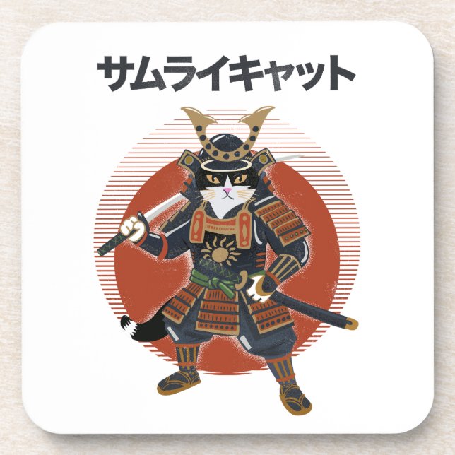 Samurai Cat Beverage Coaster (Front)