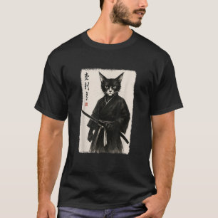 Samurai Cat Funny Vintage Japanese Graphic Art  T-Shirt