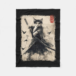Samurai Cat Graphic Tee Warrior Vintage Japanese A Fleece Blanket