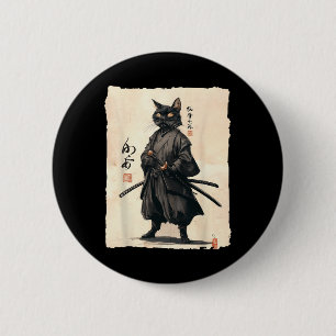 Samurai Cat Japanese Anime Cat Lover Funny For Men Button