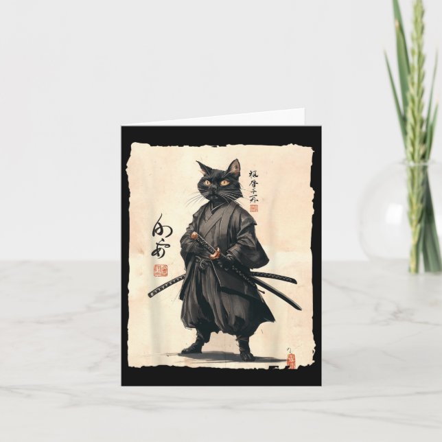 Samurai Cat Japanese Anime Cat Lover Funny For Men Card (Front)