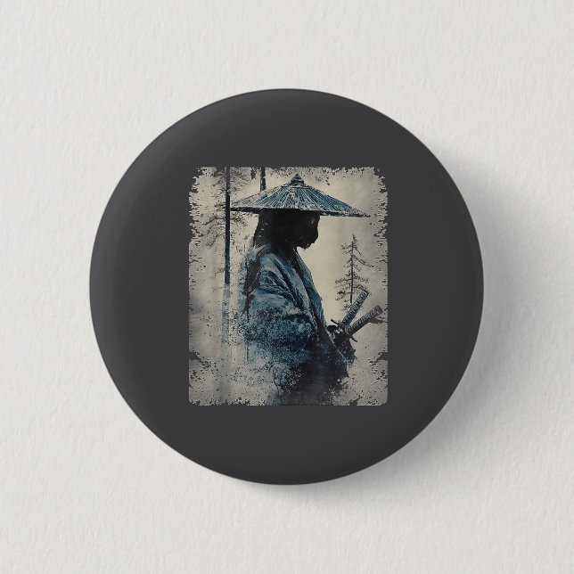 Samurai Cat Japanese Art Anime Men Women Kids Grap Button (Front)