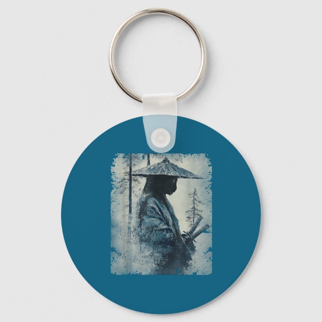 Samurai Cat Japanese Art Anime Men Women Kids Grap Keychain (Front)