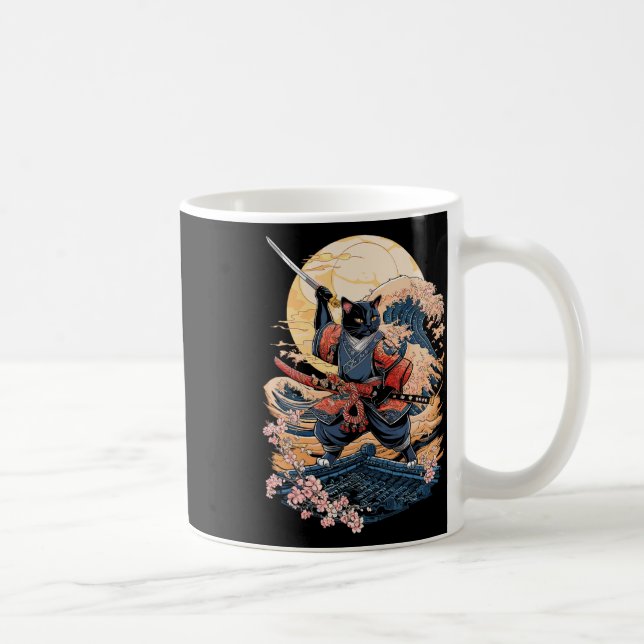Samurai Cat Japanese Cat Anime Ninja  Coffee Mug (Right)