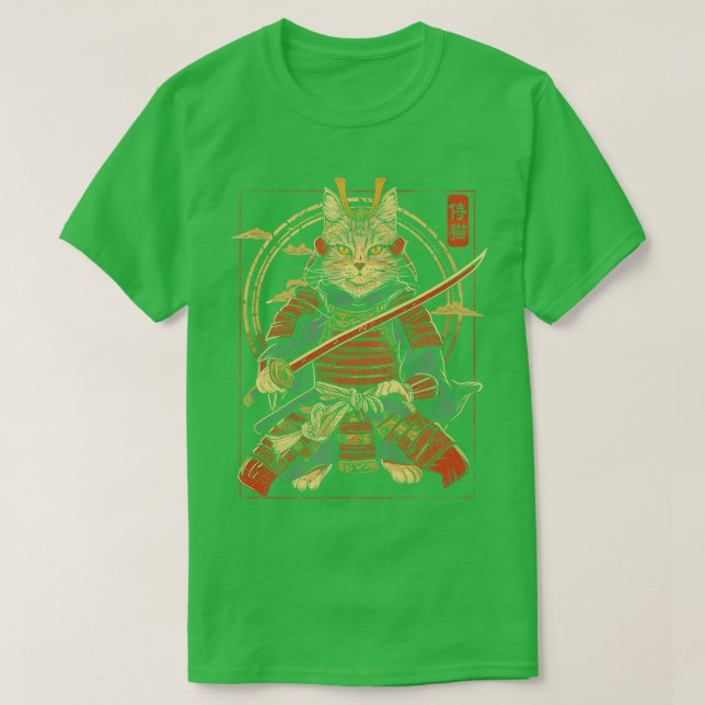 Samurai Cat Japanese Cat Art Aesthetic Cat Lover T-Shirt (Design Front)