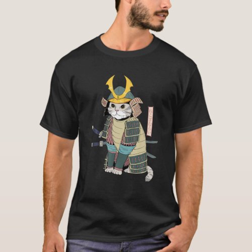 Samurai Cat Japanese Cat In Samurai Armor With Kat T_Shirt