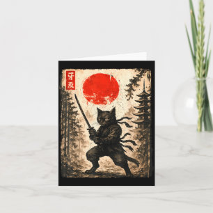 Samurai Cat Japanese Mens Boys Kids Graphic Anime  Card