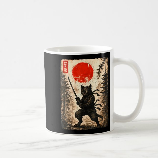 Samurai Cat Japanese Mens Boys Kids Graphic Anime  Coffee Mug (Right)