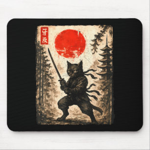 Samurai Cat Japanese Mens Boys Kids Graphic Anime Mouse Pad