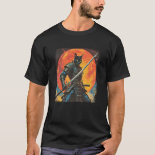Samurai Cat Japanese Sumi e Art Kawaii Funny Novel T-Shirt