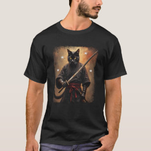 Samurai Cat Japanese Sumi e Art Kawaii Funny Novel T-Shirt