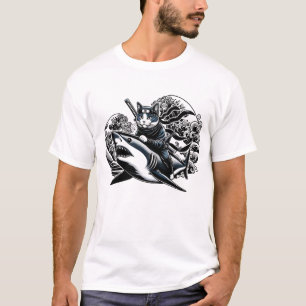 Samurai Cat Ninja Cat Shark Kanagawa Japanese T-Shirt