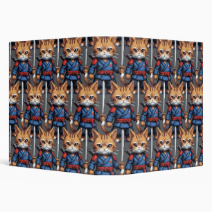 Samurai Cat Pixel Art 3 Ring Binder