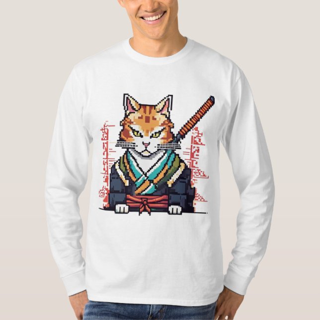 Samurai Cat Pixel Art Masterpiece T-Shirt (Front)