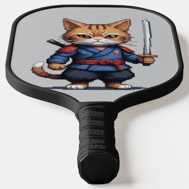 Samurai Cat Pixel Art Pickleball Paddle (Laydown)