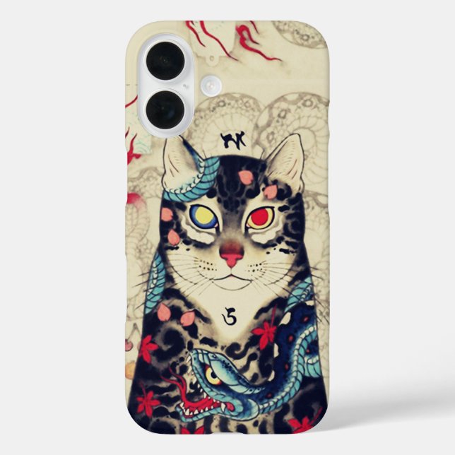 SAMURAI CAT PORTRAIT WITH SERPENT TATTOOS Case-Mate iPhone CASE (Back)