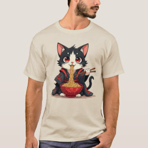 Samurai Cat Ramen Shirt - Cute Vintage Graphic Tee