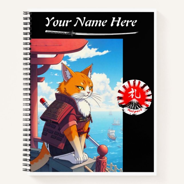 Samurai Cat Respect Spiral Notebook (Front)