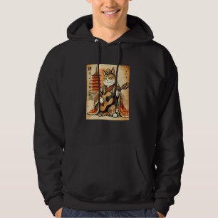 Samurai Cat Shreds Japanese Warrior Guitar Art Hoodie