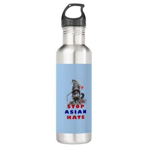 samurai Cat Stop Asian Hate AAPI Stainless Steel Water Bottle