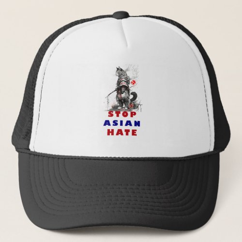 Samurai Cat Stop Asian Hate AAPI T_Shirt Trucker Hat