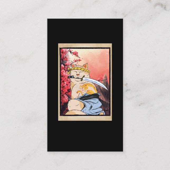 Samurai Cat Swordsman Ninja Kitten Japanese Business Card (Front)