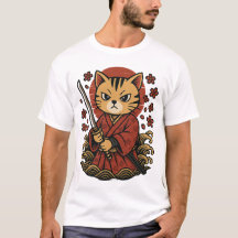 Samurai Cat T-Shirt | Japanese Anime Warrior Cat