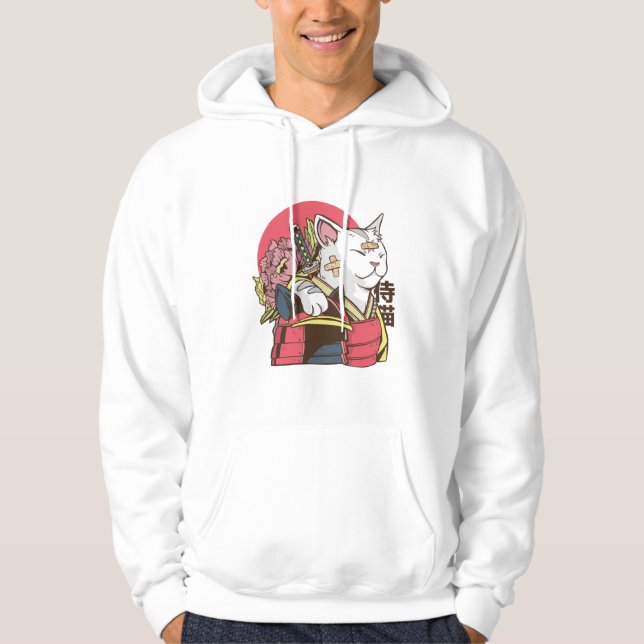 Samurai Cat - Vaporwave Cat Hoodie (Front)