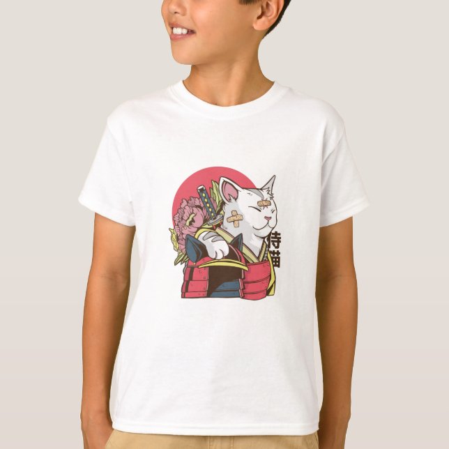 Samurai Cat - Vaporwave Cat T-Shirt (Front)