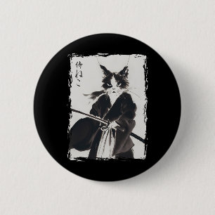 Samurai Cat Vintage Ukiyo E Cool Warrior Cat Japan Button