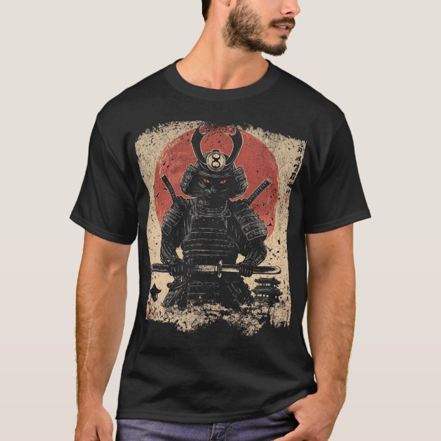 Samurai Cat Warrior Art Lovers  T-Shirt (Front)