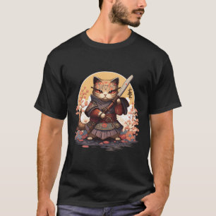 Samurai Cat Warrior Japanese Ninja Cat Kawaii T-Shirt